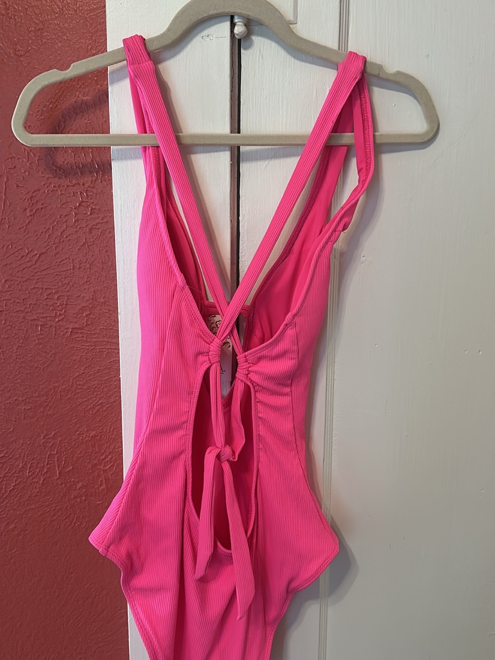 BECCA Vibrant Pink Ribbed One-Piece Swimsuit - Picture 2 of 3